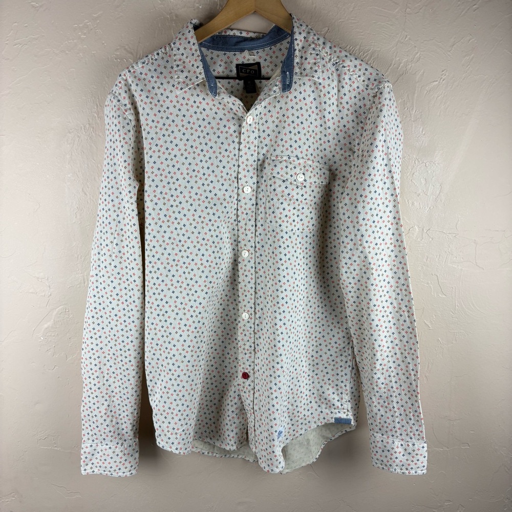 CPO Printed Cotton Button-up Shirt Cream Mens size medium
